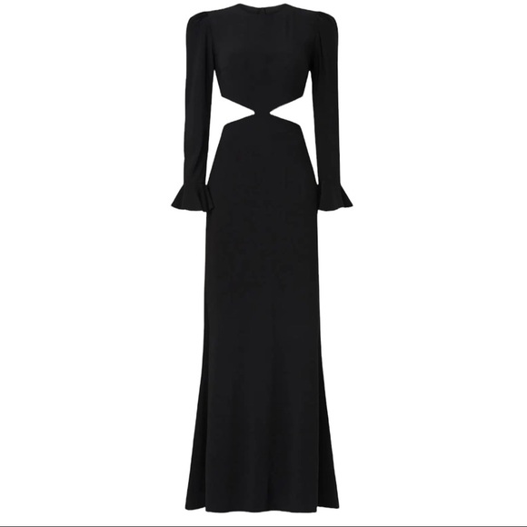 Leena X Mac Duggal long sleeve cutout gown stretch fabric dress - Picture 2 of 6